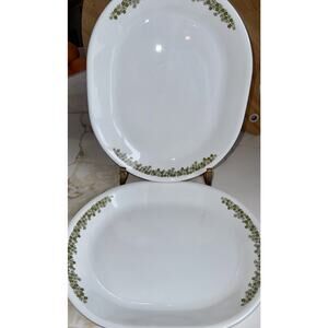 VTG Corelle Set 2 Spring Blossom Green Crazy Daisy Oval Serving Platter 12 X 10”